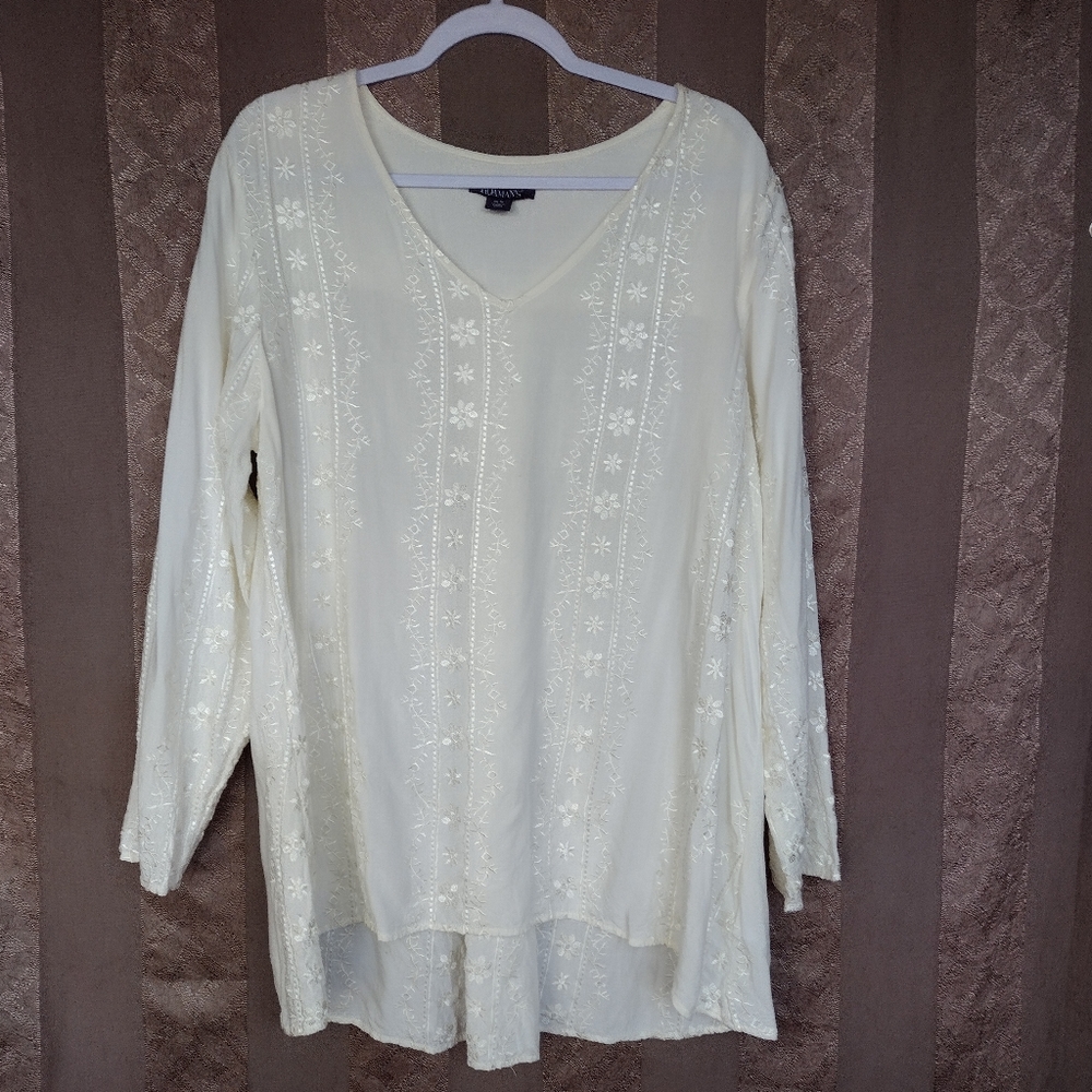 👑 PLUS SIZE SALE! Roaman's Embroidered Women's Top Flowy 16W